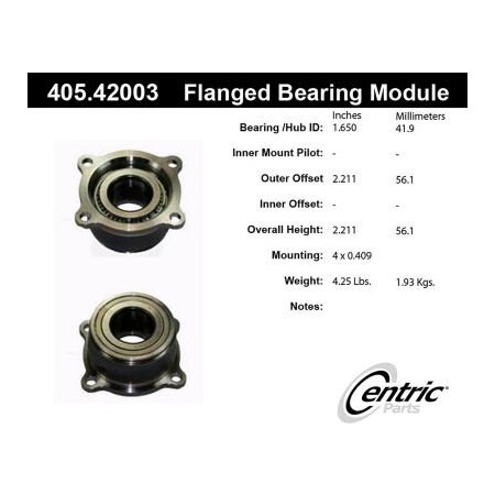 Centric Premium Flanged Wheel Bearing Module, Parts 405.42003